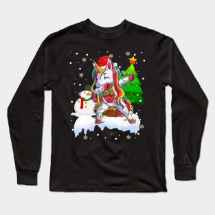 Christmas Lights Dabbing Unicorn Funny Dab Dance Unicorn Xmas Girls Women Long Sleeve T-Shirt